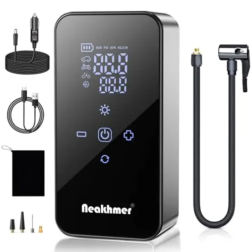 Inflador Ruedas Coche Hinchador Electrico: Mini Compresor Aire Portatil 150 PSI, con batería de 6000 mAh, Bomba Bicicleta 12 V con medidor de presión de neumáticos para Coche,Bicicleta y Motocicleta
