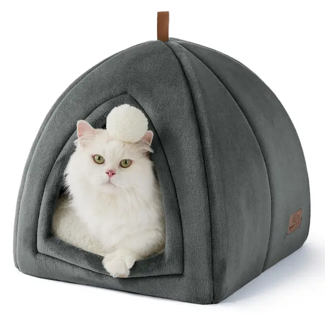 Bedsure Cueva para Gatos Gris Oscuro - Cama Plegable para Gatos con Cojín Lavable, Tienda para Gatitos Pequeños y Medianos, Casa Suave y Cálida para Interior, 40x40x40cm