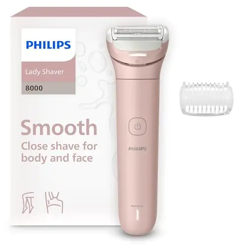 Afeitadora Philips Serie 8000 - Afeitadora sin cable para uso en seco y en mojado, sistema de 3 cuchillas, cabezal de afeitado flexible, luz LED, para las piernas y el cuerpo, Modelo BRL129/00