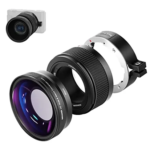 NEEWER Lente Gran Angular Compatible con Sony ZV1 Cámara Lente Adicional 2 en 1 18mm HD Gran Angular y Macro 10x con Tubo de Extensión Adaptador de Lente Montura Bayoneta Paño de Limpieza(Marco Negro)