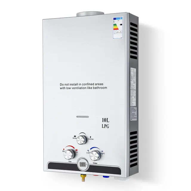 CO-Z 10 L Calentador de Agua Butano Calentador de Agua LPG Instantáneo, Certificado CE, Calentador de Agua de Gas Licuado de Petróleo sin Tanque (10 L)