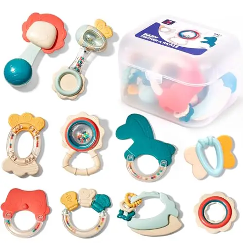 hahaland Sonajero Bebe 0-3 Meses, 10 Piezas Mordedor Juguetes Bebes 0-3 meses Sensorial Juguetes Montessori Bebe Recien Nacido 0 a 6 meses