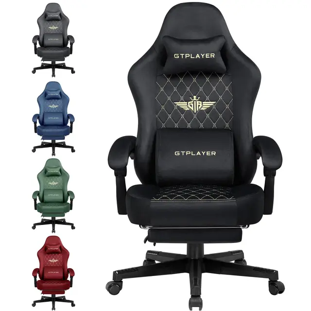 GTPLAYER Silla Gaming Sillón Gaming Tela Silla Gamer Ergonómica Oficina Silla PC, 150 kg, Silla de Mesa Regulable y giratoria con cojín de Asiento con muelles y reposapiés, Negro