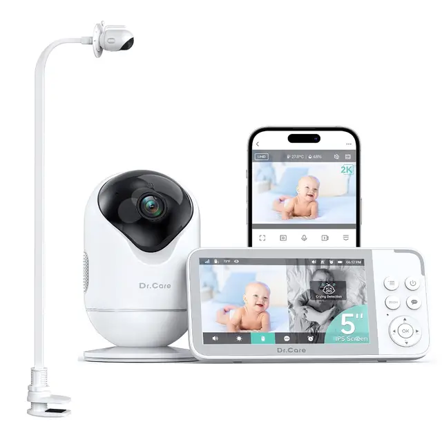 Dr.Care VistaView Baby Monitor Smart Wi-Fi de 5” con Soporte Clip, Cámara 2K HD, Control por App, Alertas de Llanto y Movimiento, Visión Nocturna, Batería 5000 mAh, Audio Bidireccional