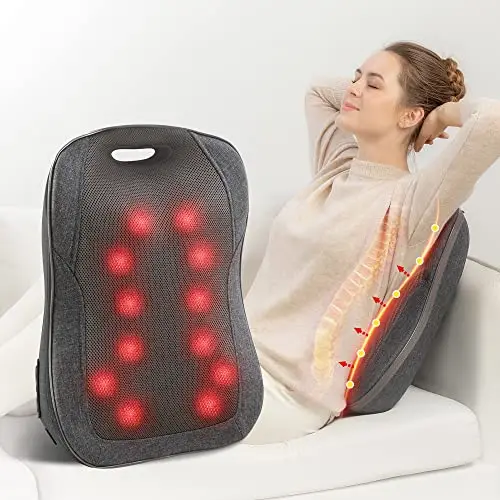Comfier Shiatsu Masajeador de Espalda - Cojín Masajeador Cervical y Espalda Portátil con Calor, Almohadilla de Masaje de Amasamiento Ajustable para Silla, Uso Oficina, Regalos Originales para Mujer