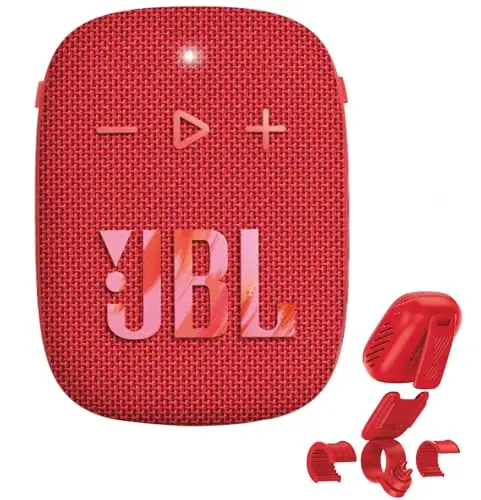 JBL Wind 3S Red Altavoz Bluetooth portátil, 5 W RMS, 1,75" Controlador, IP67 Resistente al Agua y al Polvo, Bluetooth 5.0, USB-C, batería 5 h, Soporte Bici/Patinete, micrófono