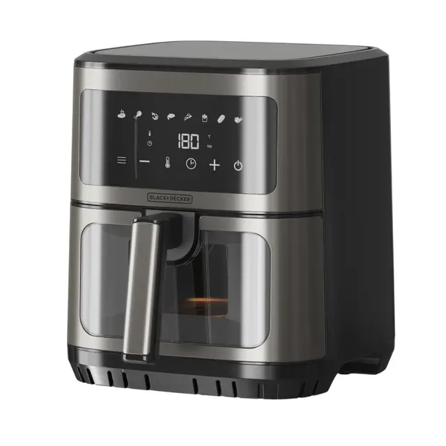 Black+Decker – Freidora de Aire sin Aceite BXAF2501E | 1600W | 6,5L | 8 programas | Pantalla táctil | Temperatura 80-200ºC | Ventana Control | Cocción Uniforme | Temporizador | Avisador acústico