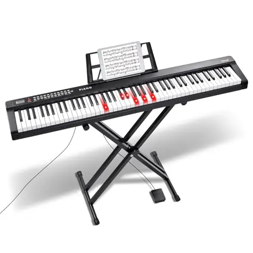 VEVOR 88 Teclas Piano de Teclado Digital Portátil Teclas Semipesadas 1000 Tonos con Soporte Ajustable, Altavoces Incorporados, Pedal de Sustain, Auriculares, Bluetooth, MIDI, USB para Principiantes