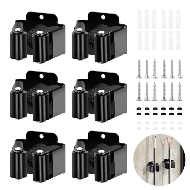 soporte escobas pared 6 piezas acero