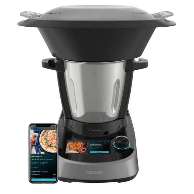 Cecotec Robot de Cocina Multifunción Mambo Touch. 1600 W, 37 Funciones, Pantalla Táctil TFT 5" con Recetario Integrado, 3,3 Litros de Capacidad, APP, Báscula y Jarra de Acero Inoxidable