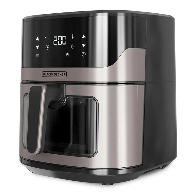 BLACK+DECKER BXAF6500E - Freidora de aire sin aceite de 1600W, 6,5L, hasta 1300g de patatas, ventana transparente en la cesta, temperatura de 80 a 220ºC, 8 programas