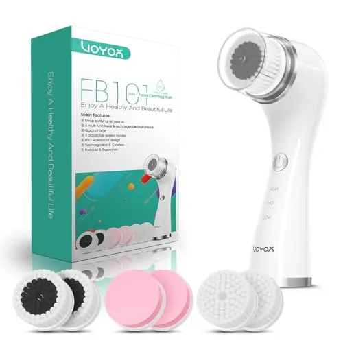 VOYOR Cepillo Limpiador Facial para Limpieza Profunda y Exfoliación Limpiador Facial Electrico con Tres Cabezales de Recambio Diferentes Cepillo Facial Impermeable Tres Velocidades Ajustables FB101