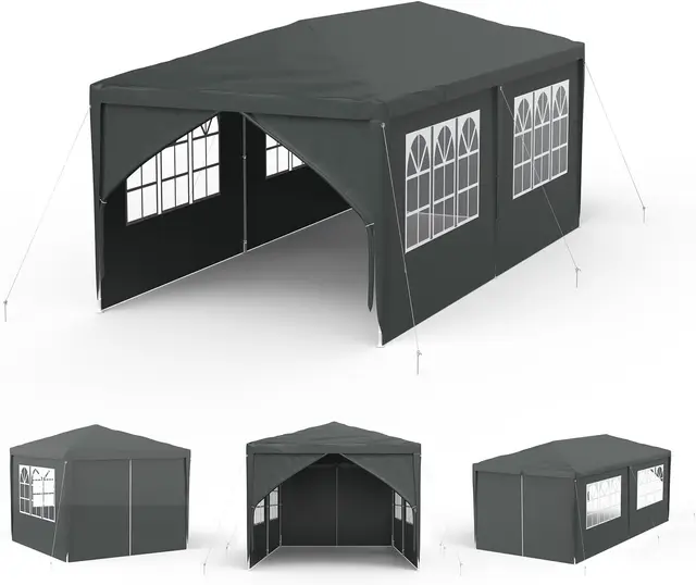 Aufun Carpa para fiestas, 3 x 6 m, resistente al agua, para jardín, exterior, protección UV, con 6 paredes laterales extraíbles y techo, resistente al invierno, camping, color antracita
