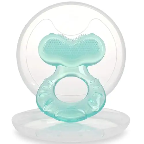 Nuby Teethe-eez de silicona flexible | Mordedor de silicona con superficie para masajear las encías | Estuche higiénico incluido | Turquesa | +3 meses