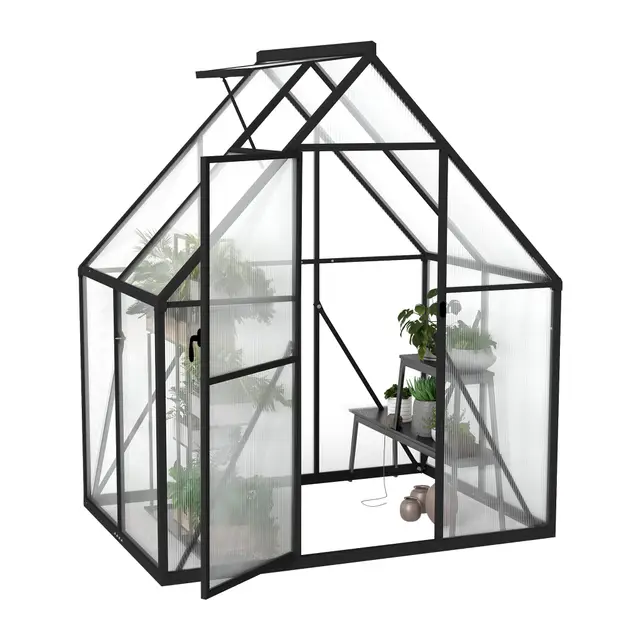 Froadp Invernadero de aluminio con base 125x180x195cm Invernaderos de jardín 4mm placas de cámara de aire de PC resistentes a la intemperie, invernadero para tomates con ventanas Invernadero para