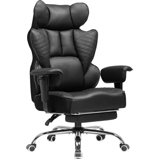 COMHOMA Silla gaming, silla de oficina ergonómica, silla de escritorio con reposabrazos ajustables, soporte lumbar de muelles de bolsillo para personas grandes y altas, 150 kg, asiento ancho, negro