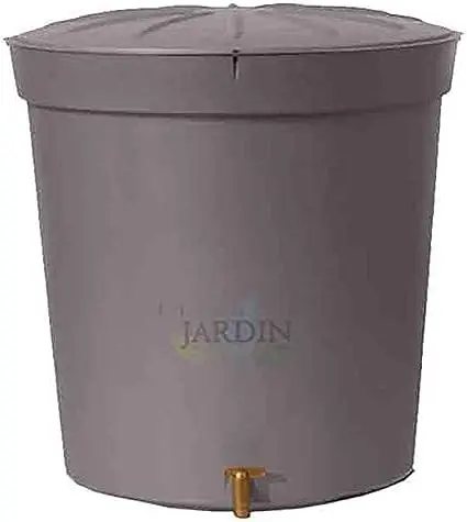 DEPÓSITO DE Agua Gris Granito Polipropileno 300 litros para Agua de Lluvia. Incluye tapadera y Grifo. Diámetro 82 cm, Alto 86 cm.