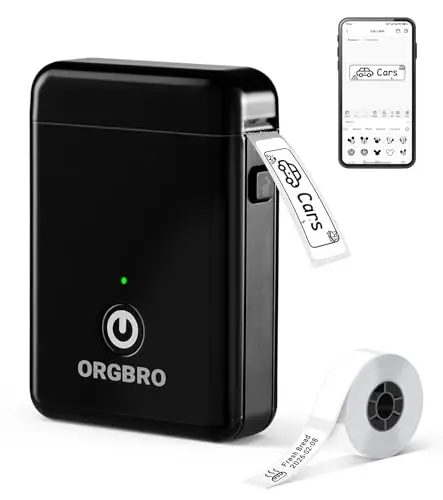 ORGBRO X1 Etiquetadoras, Impresora Térmica de Etiquetas Autoadhesivas Portátil Bluetooth Mini Label Maker Compatible con iOS/Android para Hogar y Oficina - Incluye 1 Rollo de Etiquetas (Negro)