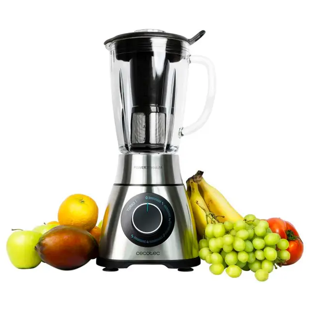 Cecotec Batidora de Vaso Power Black Titanium 2000MAX PerfectMix. 2000W Máxima Potencia, Cuchilla con Recubrimiento de Titanio Negro, 1,8L, Filtro para Licuados, Acabados en Acero Inox