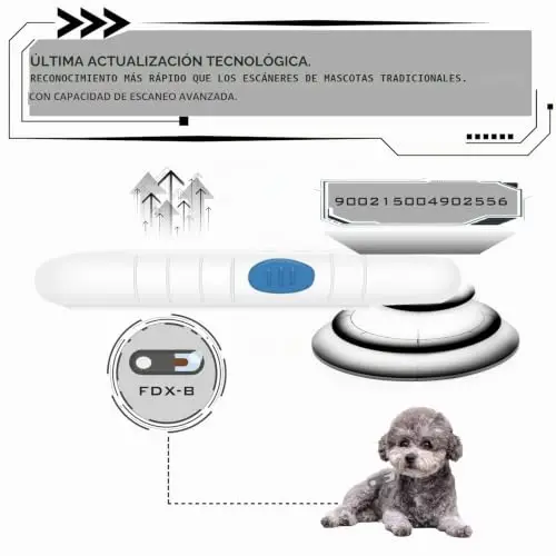 Smoostart Lector Microchip Animales, Lector Chip Mascotas, escaner Microchip 1000 Almacenamiento de Datos Lector Chip Perro para Perro/Gato Solo Compatible con microchips FDX-B/EMID (15/10) dígitos