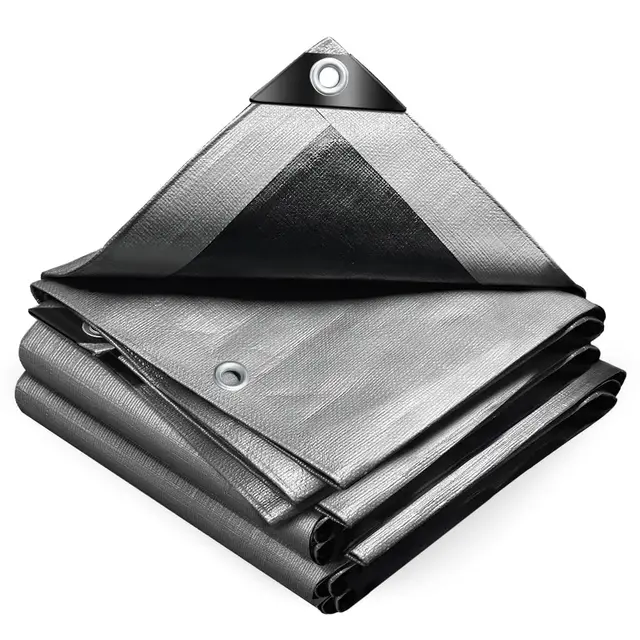 VOUNOT® Lona Impermeable Exterior 4x6m, Toldo Reforzado PE 240 g/m² Protección contra UV, con Ojales de Acero Inoxidable para Leña, Muebles, Jardín, Piscinia, Vehículos, Gris-Negro