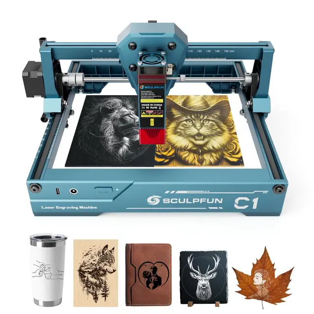 SCULPFUN C1 Mini grabadora láser, máquina de grabado láser portátil de 3 W con punto ultrafino 0,04 mm, sin necesidad de instalación, para principiantes, dispositivo de grabado laser para madera metal