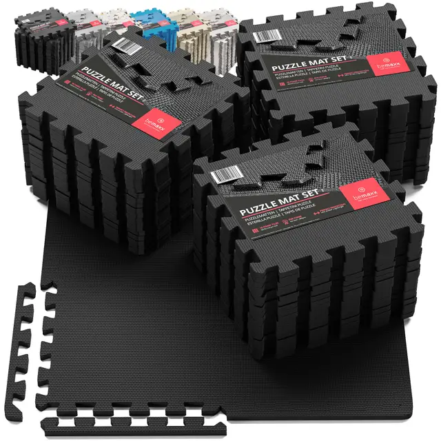Esterilla Fitness Puzzle para Suelos de Gimnasio | Set de Protección Goma Espuma Losas Caucho para Máquinas de Deporte, Alfombrilla Protector Expandible Tatami Tapiz Alfombra Gym – Set de 3
