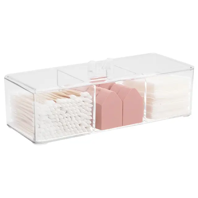 APOMOONS 3 Compartimentos Makeup Organizer con Tapa, Organizadores de Maquillaje Transparentes, Caja Maquillaje Apilables, Cajonera Plastico Organizador para Baño, Lavabo, Cocina