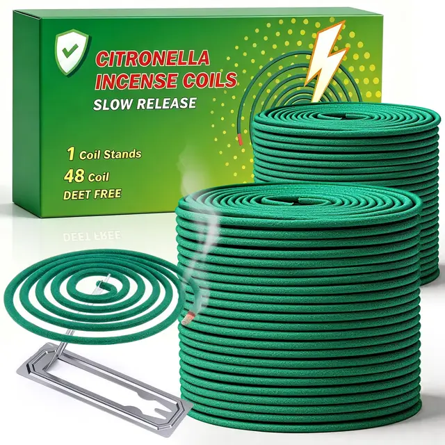 Espirales Antimosquitos 48 Piezas (24x2) - Incienso Citronela Antimosquitos, Espirales Antimosquitos Exterior Interior Incienso Natural Juego para Jardín, Exterior, Camping con Soporte