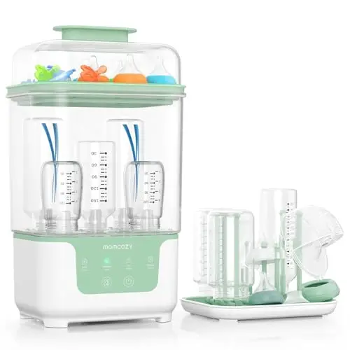 Momcozy Esterilizador y Secador Eléctrico para Biberones, Capacidad para 6 Biberones, Dispositivo 4 en 1 para Biberones, Accesorios y Extractores de Leche, con Soporte de Secado Incluido