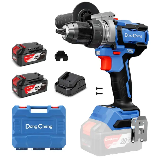 Dong Cheng Taladro de Percusión Inalámbrico 20V 160Nm, Taladro Percutor Batería Brushless, 2x4,0Ah, 3 Modos-Atornillar, Perforar y Percuto, Portabrocas de 13 mm, 2 Velocidades, 19+2Niveles de Par