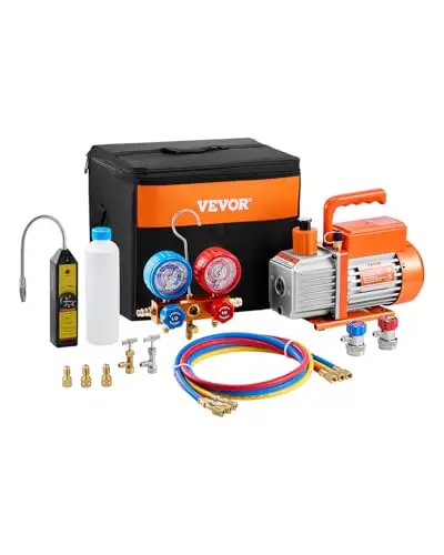 VEVOR 4,5 CFM Bomba de Vacío y Manómetro de Aire Acondicionado de 1 Etapa Kit de Manómetro de Colector de Refrigerante de Aire Acondicionado con Mangueras para R134a, R12, R22, R502a, R410A,R404,R407C