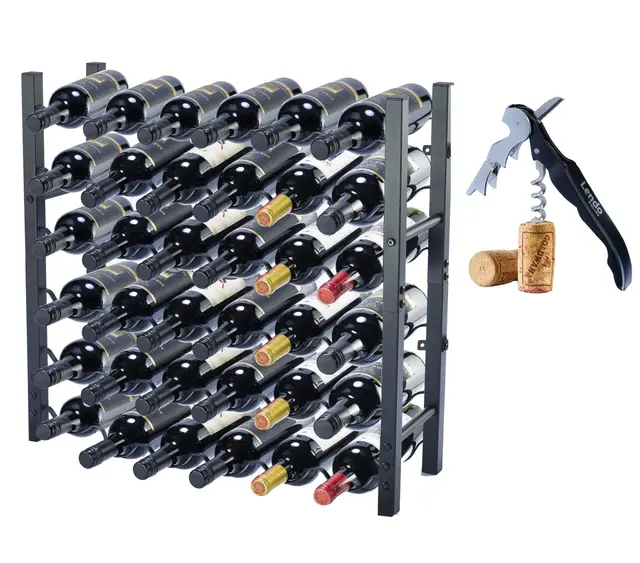 Botellero - Vinoteca - Portabotellas de Vino - Almacenamiento de vinos con sacacorchos Recubrimiento de Polvo Negro Metal Acero Boteleros Estilo (65x20x60cm (36 Botellas))
