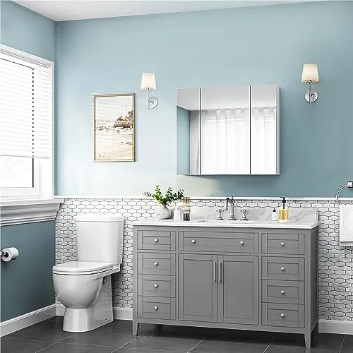 Yaheetech Armario de Baño con Espejo Armario de Pared Colgante con 3 Puertas 70,5x15x60,5cm Muebles de Baño Suspendido con Estanteria Ajustables Blanco