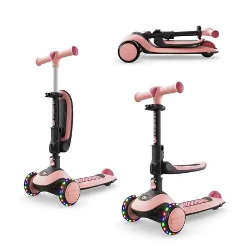 Kinderkraft Halley 2, Correpasillos Desde 12 Meses y Patinete Desde 24 Meses, 2 en 1, para Niños, Ajustable, Triciclo, Bici sin Pedales, 3 Ruedas, LED, Multifuncional, hasta 50 kg, Rosa