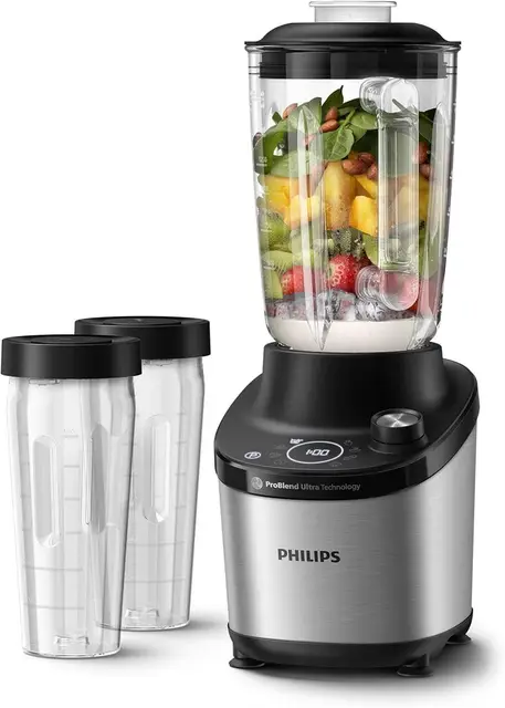 Philips 7000 Series Batidora de Alta Velocidad - 1500 vatios, 2 litros, Tecnología ProBlend Ultra, Programas de selección rápida, Recetas HomeID, Función de limpieza rápida, 2 Vasos (HR3760/10)