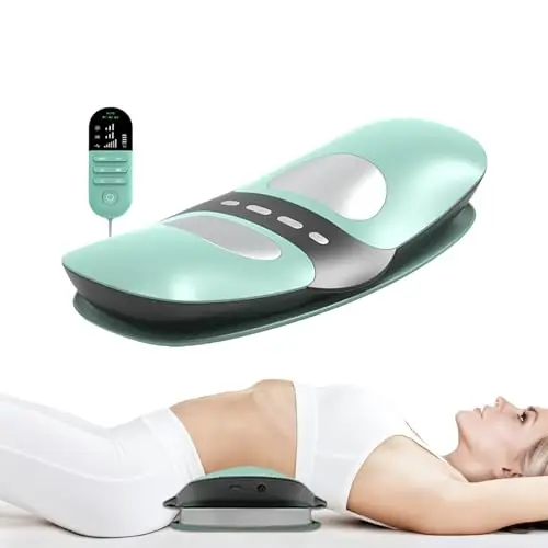 Masajeador Lumbar Eléctrico, 4 en 1 Masajeador de Espalda Inalámbrica con Tracción Airbag, Compresas Calientes, Masaje Vibratorio, Electroterapia EMS,Alivio del Dolor Lumbar