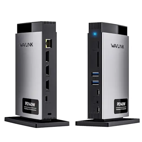WAVLINK Laptop Docking Station Triple Pantalla (Single 8K@30Hz/4K@144Hz), USB C Dock 125W PD3.1 Pass-Through, 2*HDMI, DP, Ethernet, SD/TF, para Windows
