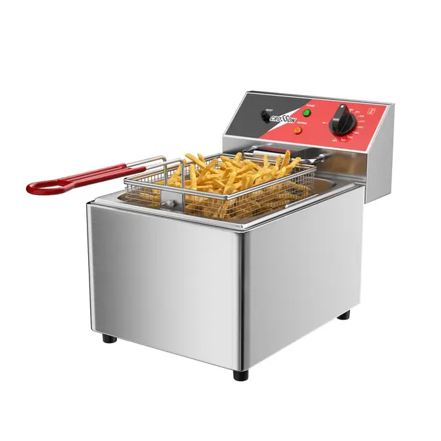 Freidora eléctrica CROSSON 8L con depósito de aceite extraíble y asa, cesta de malla de alambre sólido y tapa, freidoras de mostrador comerciales de servicio medio-230V, 3250W