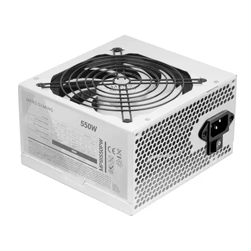 Mars Gaming MPIII550P, Fuente Alimentación ATX 550W, 5 Años de Garantía, 85% Eficiencia, Sistema Digital APFC, Ventilador FDB 120mm AI-RPM, Tecnologías DC-DC y SMD, Cables Planos Extralargos, Blanco