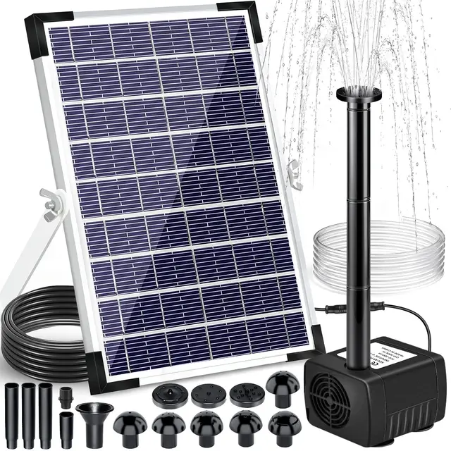 Fuente Solar para Estanque de 5W,Bomba Solar con 8 Boquillas,Fuente Solar Jardin Exterior con 1,5M Tubería,Bomba de Agua de Fuente Solar para Baño de PáJaros,Estanque,Pecera,Piscina