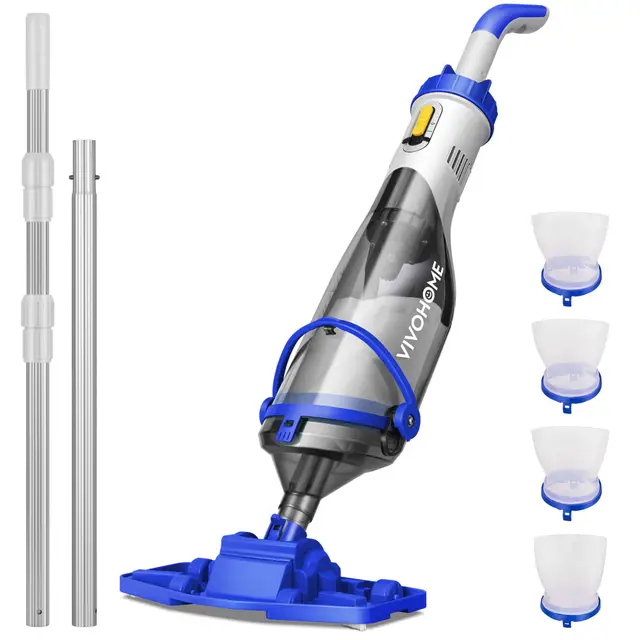 VIVOHOME Limpiafondos Piscina a Batería con Mango Telescópico de 278cm, Aspiradora de Piscina con Potente Succión 70LPM para SPA y Piscinas