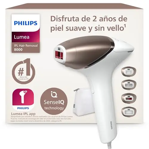 Philips Lumea serie 8000, dispositivo de depilación IPL, alternativa de depilación láser, tecnología SenseIQ, 4 accesorios para el cuerpo, la cara, la zona del bikini y las axilas, modelo BRI948/00