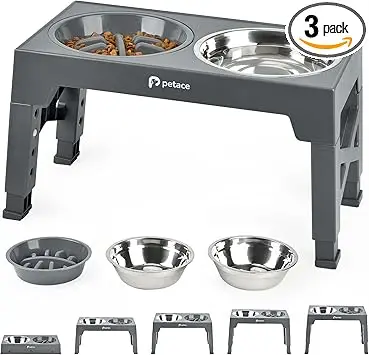 Petace N80281 Comedero Elevado Ajustable 5 Alturas Perro Gris