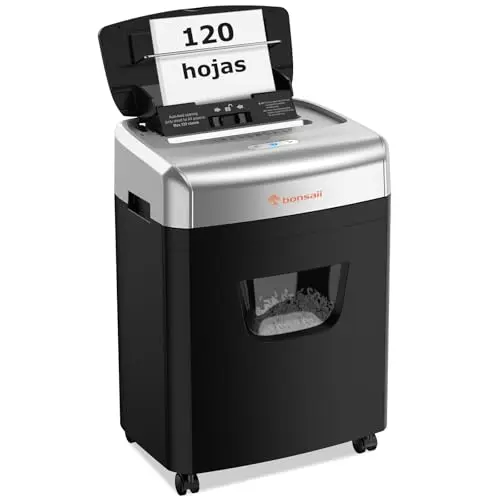 Bonsaii Trituradora de Documentos 120 Hojas con Alimentación Automática, Corte en Microcorte P-4, Equipada con un Contenedor de 23 litros y 4 Ruedas (C233-B)