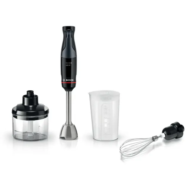 Bosch - Batidora de Mano, ErgoMaster, 1000W, QuattroBlade, Accesorios Incluidos, Serie 4, Antracita, MSM4W421