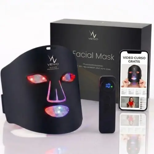 Máscara LED Facial Profesional – Dispositivo de Luz Roja e Infrarroja para Rutina de Cuidado Estético – 4 Colores LED para Uso Cosmético y Bienestar – Mascarilla de cuidado Facial en Casa
