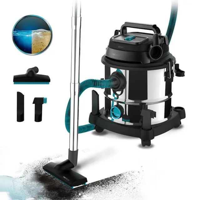 Cecotec Aspirador de Sólidos y Líquidos de 20 L Conga Rockstar Wet & Dry Steel MAX. 1400W, 22 kPa, Sistema de Drenado, Aspirador y Soplador, Estructura Metálica, Ruedas, Radio de Acción 5m