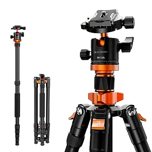 K&F CONCEPT Trípode Cámara 175CM Trípode Viaje para Cámara Aluminio Profesional con Rótula de Bola 360° Compatible con Canon Nikon Sony Carga 10KG