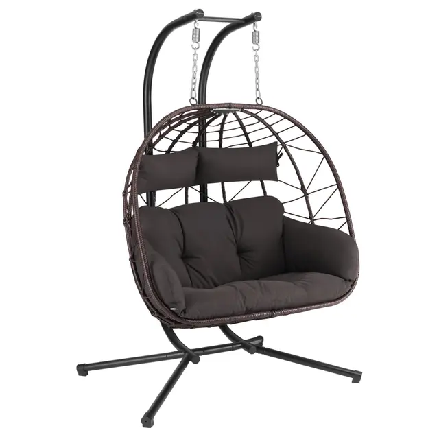 Silla Colgante con Soporte, Cojín y Almohadilla XXL | 2 Personas | Columpio Colgante Interior y Exterior | Estructura Metálica, Columpio de Jardín/Terraza, Silla Huevo, Cesta Colgante